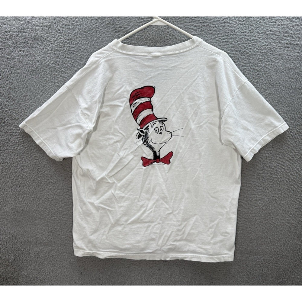 Vintage Dr Seuss Shirt Mens XL White V Neck Tee Cat In The Hat Grunge Skater 90s